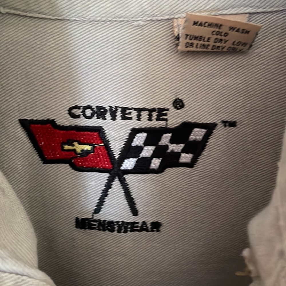 Vintage Corvette Menswear Gray Button Down Shirt Medium